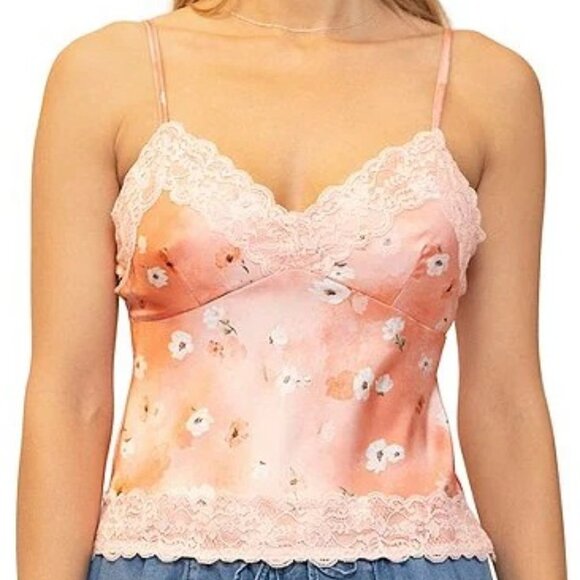 Stevie By Steve Madden Floral Print Lace Trim Camisole Top SZ M - NWT - Picture 1 of 8